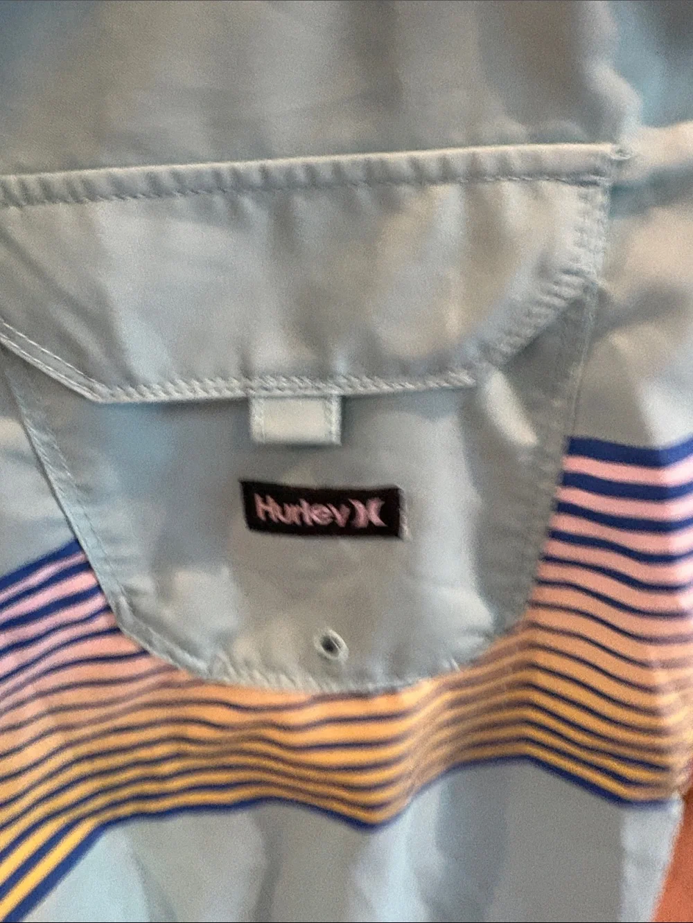 Hurley Light Aqua Board Shorts with Blue and Yellow Stripes
